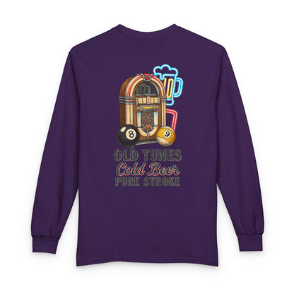Old Tunes, Cold Beer, Pure Stroke Vintage Jukebox Billiards Long Sleeve Tee