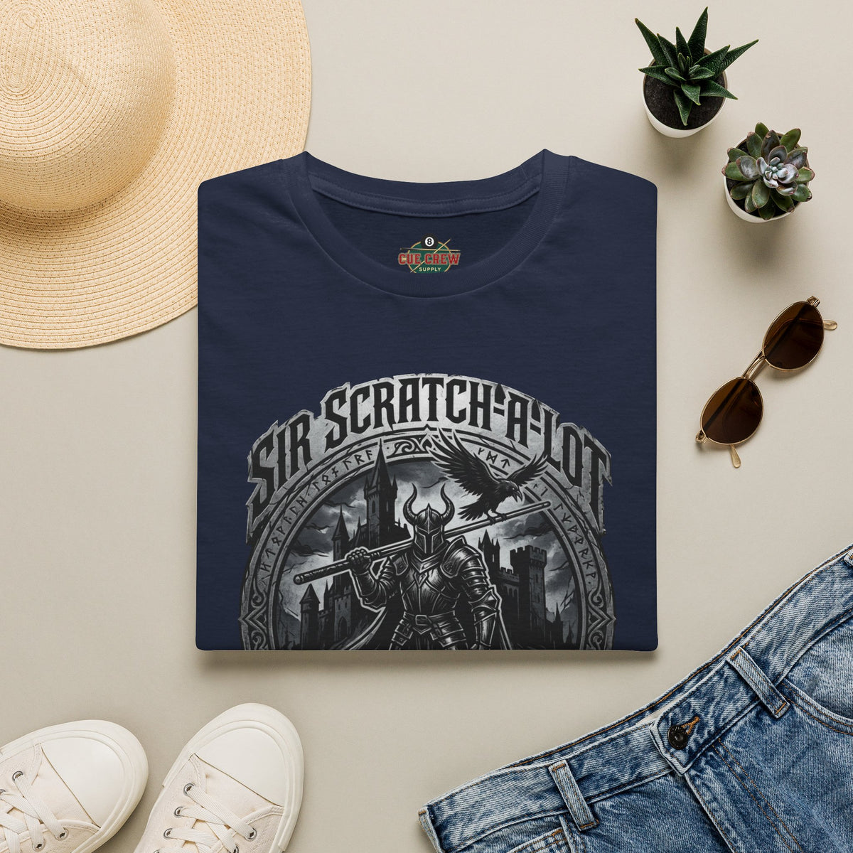 Sir Scratch-A-Lot Funny Billiards T-Shirt | Medieval Pool Knight Graphic | Front Only Print Unisex Tee