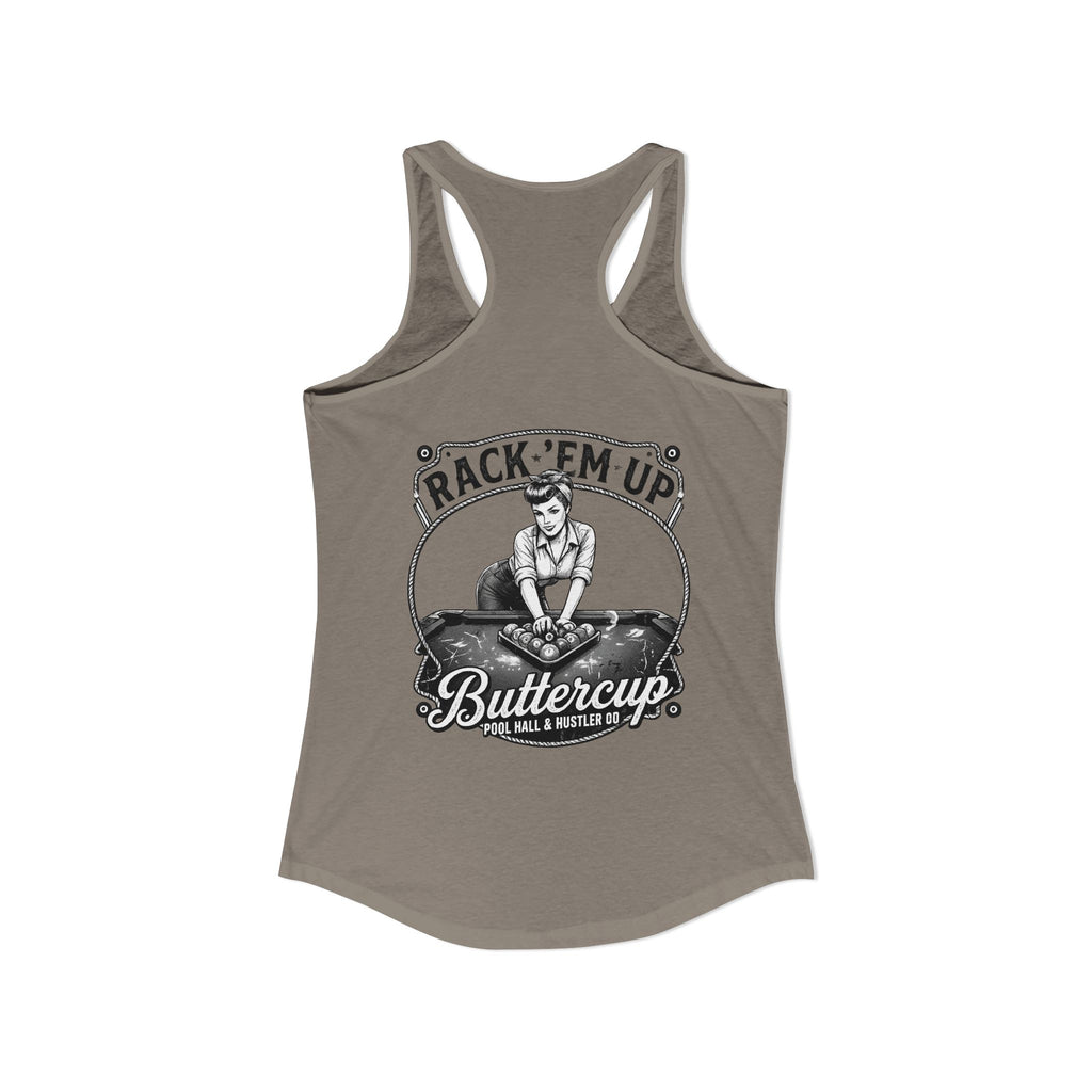 Rack 'Em Up Buttercup Women's Racerback Tank Top | Vintage Pool Hall Billiards Graphic Tank | Cue Crew Supply