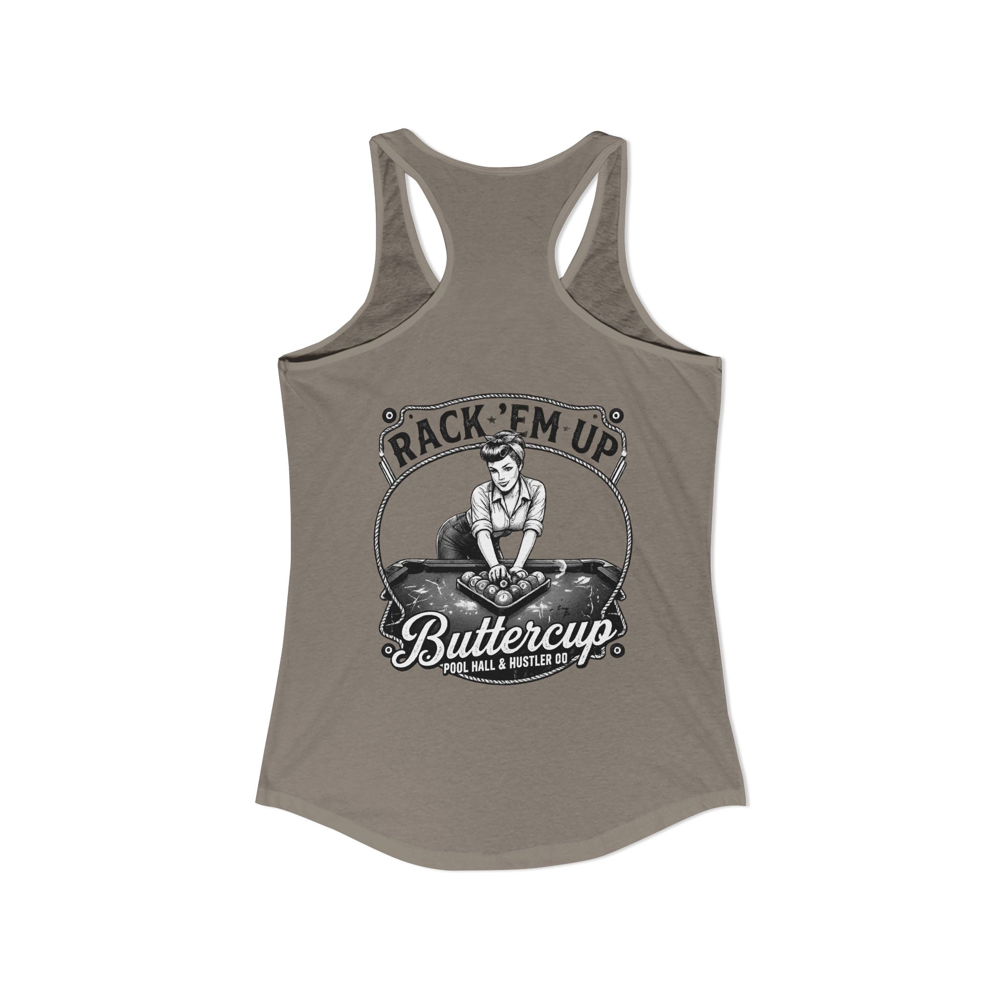 Rack 'Em Up Buttercup Women's Racerback Tank Top | Vintage Pool Hall Billiards Graphic Tank | Cue Crew Supply