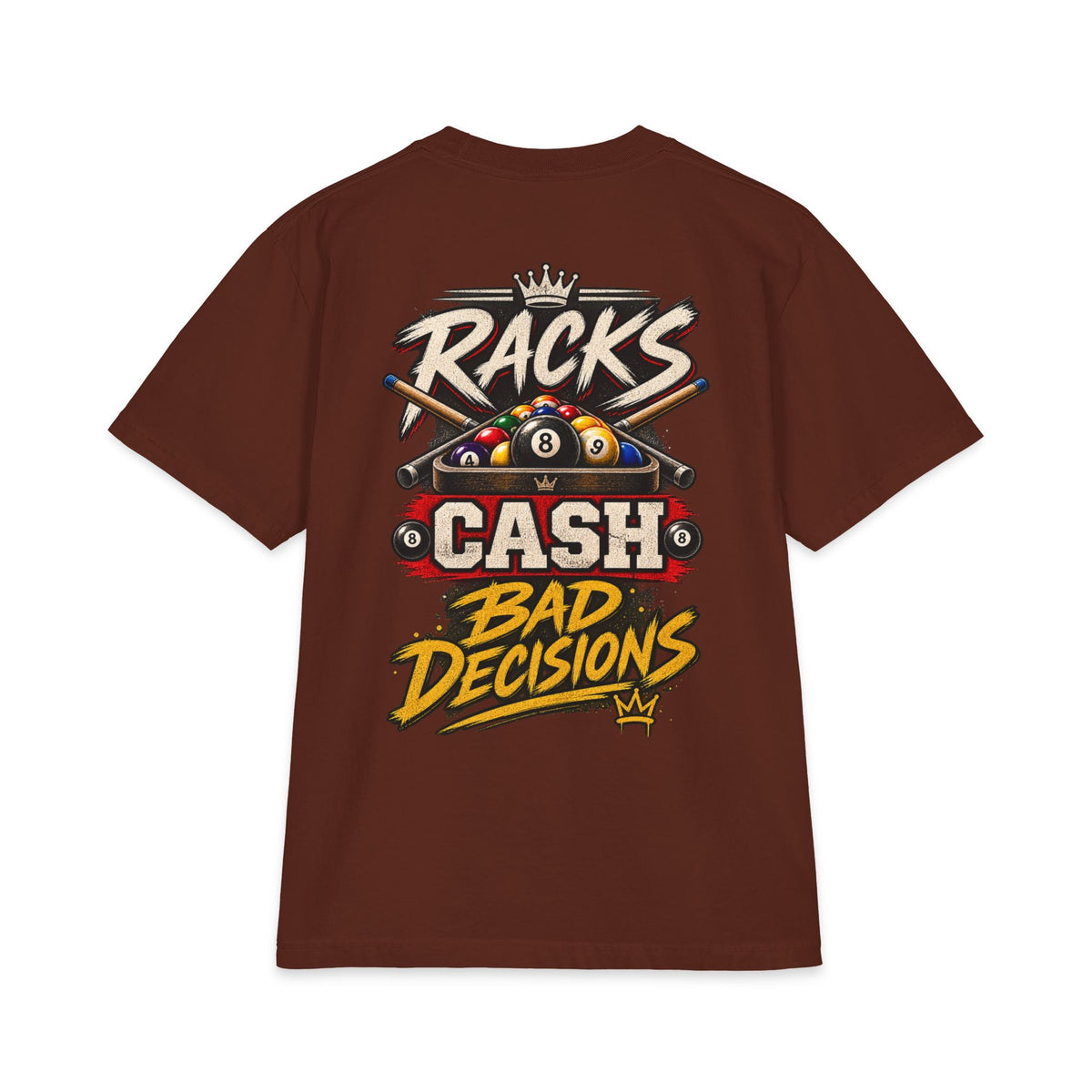Racks, Cash & Bad Decisions – After Dark Billiards T-Shirt – Pool Player Tee CCS-ADST-009