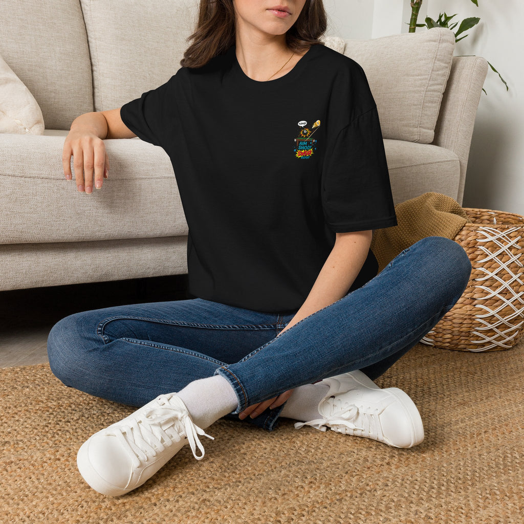 Aim Shoot Swear Repeat Funny Billiards T-Shirt | Comic Pool Player Graphic Tee | Front & Back Print