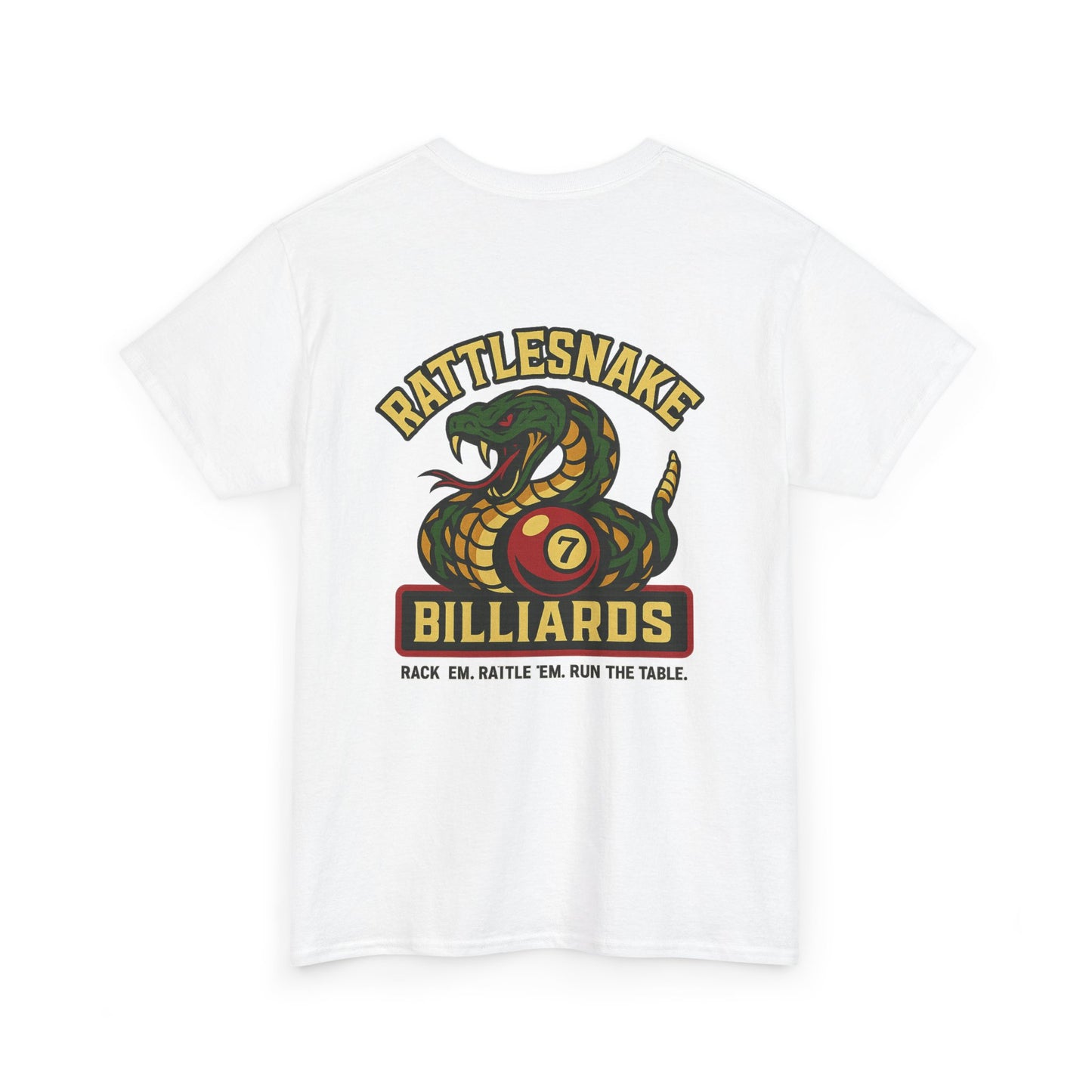 Rattlesnake Billiards - Rack 'Em, Rattle 'Em, Run The Table - Strike Hard, Play Bold Gildan Tee
