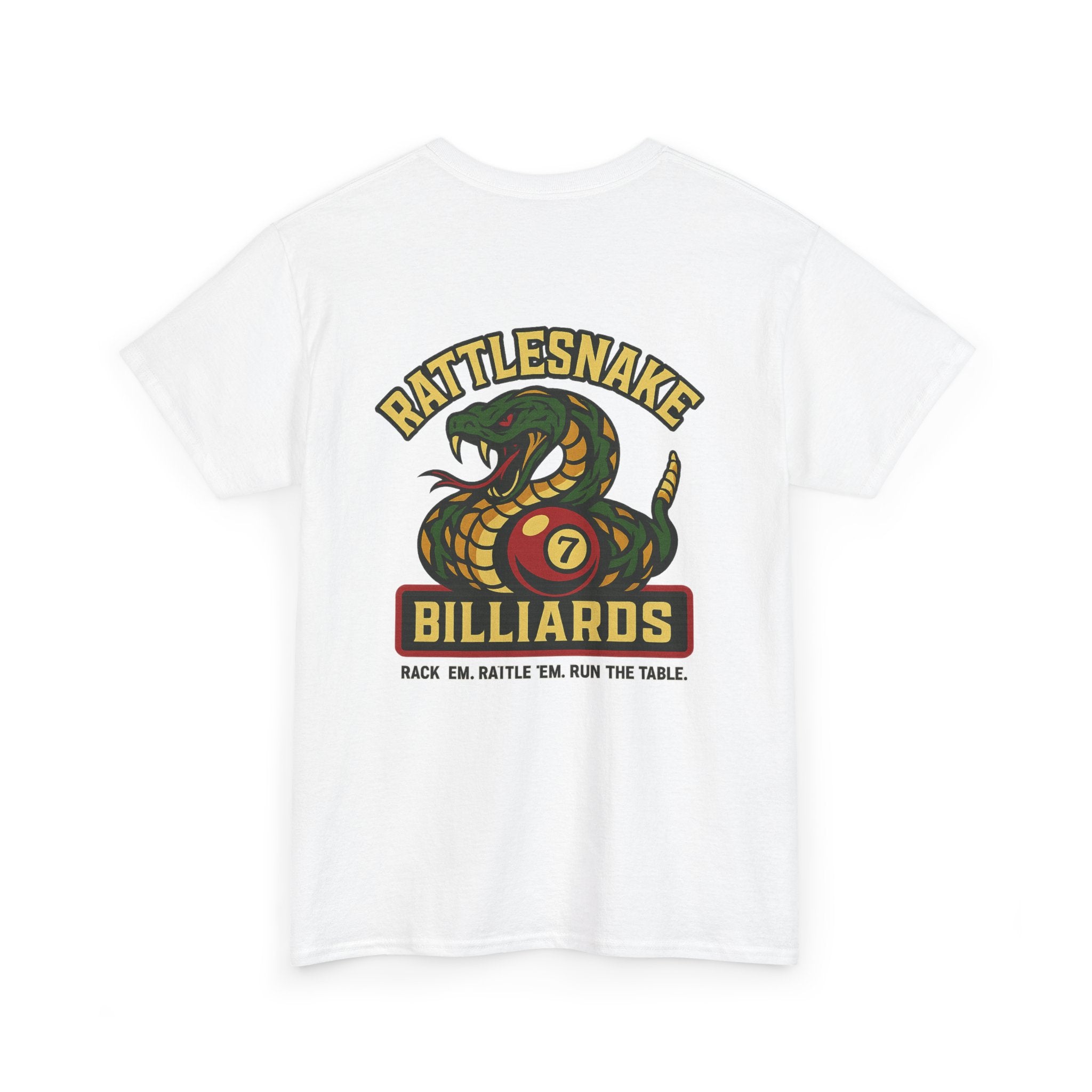 Rattlesnake Billiards - Rack 'Em, Rattle 'Em, Run The Table - Strike Hard, Play Bold Gildan Tee