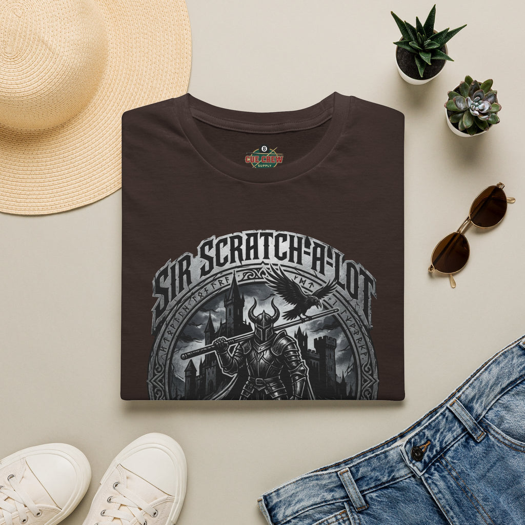 Sir Scratch-A-Lot Funny Billiards T-Shirt | Medieval Pool Knight Graphic | Front Only Print Unisex Tee
