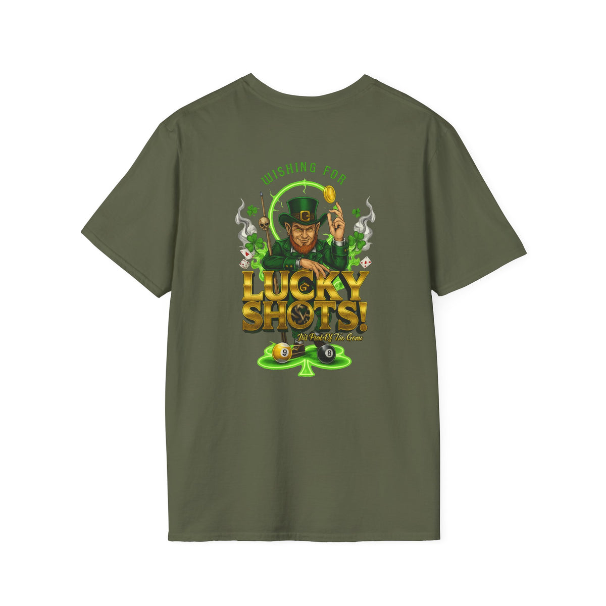 Wishing for Lucky Shots! Funny St. Patrick's Day Pool Player T-Shirt | Irish Billiards Graphic Tee | Front & Back Print