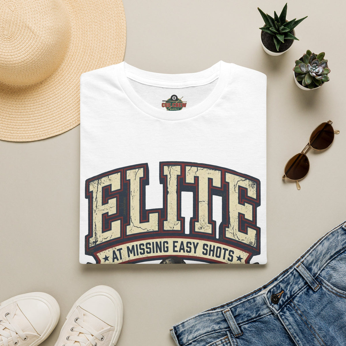 Elite at Missing Easy Shots V2 Funny Billiards T-Shirt | Vintage 8 Ball Pool Player Graphic Unisex Tee