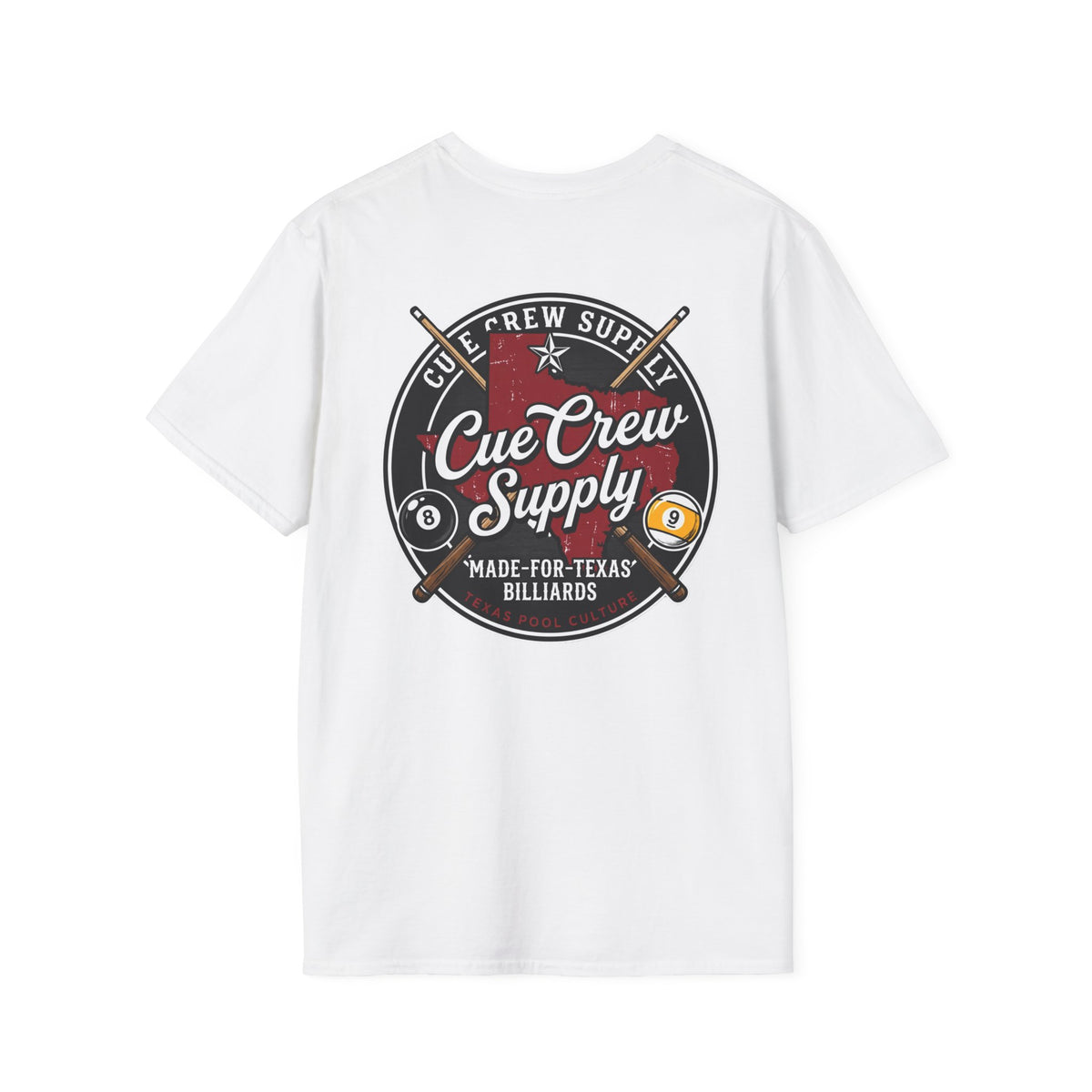 Cue Crew Supply Texas Billiards T-Shirt | Made for Texas Pool Players Graphic Tee | Front & Back Print
