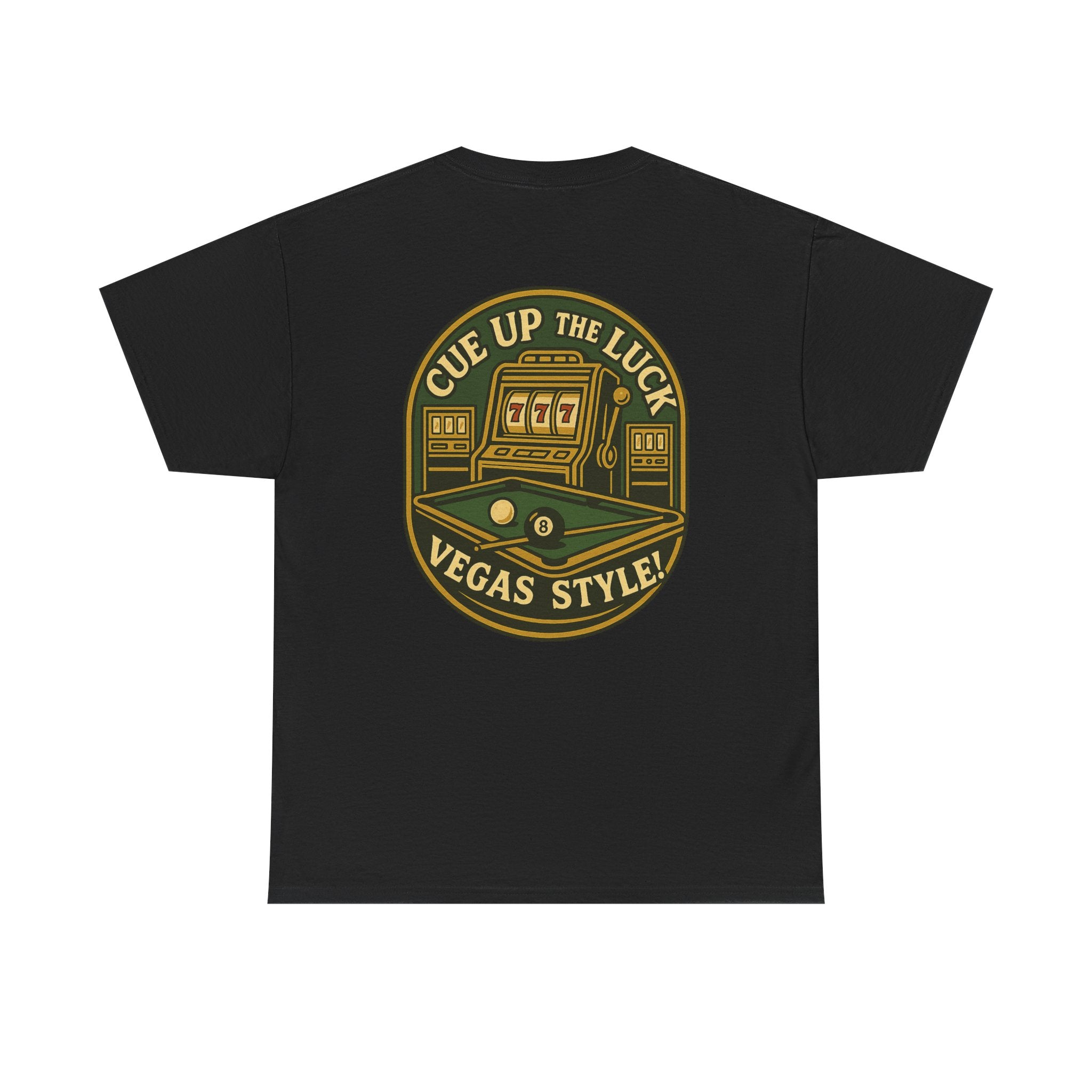 Vegas Style Billiards Tee – Cue Up the Luck  8-Ball Pool & Casino Mashup