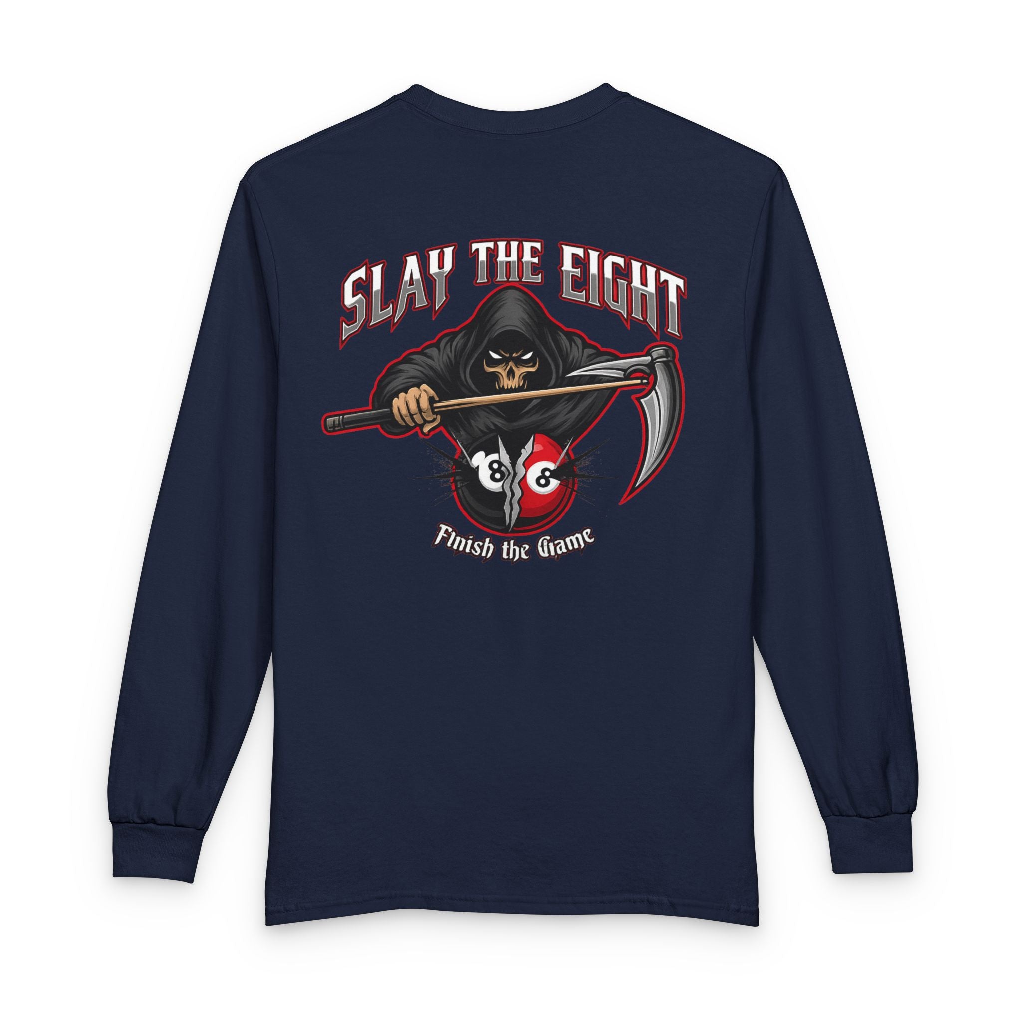 Slay the Eight Grim Reaper Billiards Gildan Long Sleeve Tee