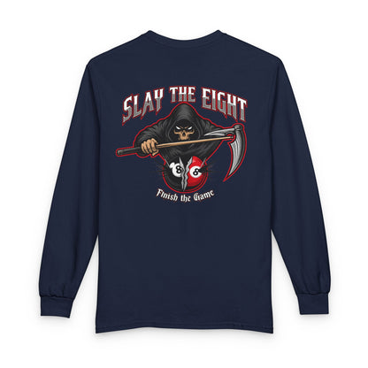 Slay the Eight Grim Reaper Billiards Gildan Long Sleeve Tee