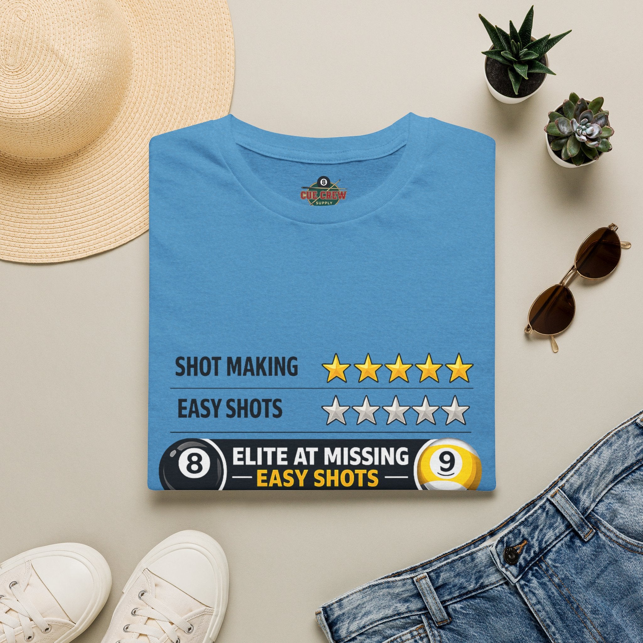 Elite At Missing Easy Shots Funny Billiards T-Shirt | 8 Ball & 9 Ball Graphic Unisex Tee | Front Print Only