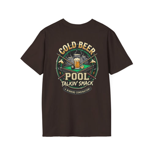 Cold Beer, Pool & Talkin' Smack Billiards T-Shirt | Funny Pool Player Graphic Tee | Front & Back Print