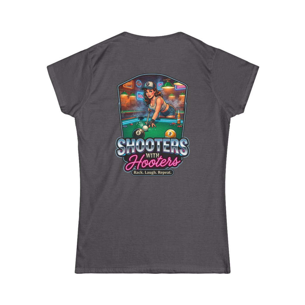 Shooters With Hooters Women's Billiards T-Shirt – Funny Pool Player Graphic Tee | Front & Back Print