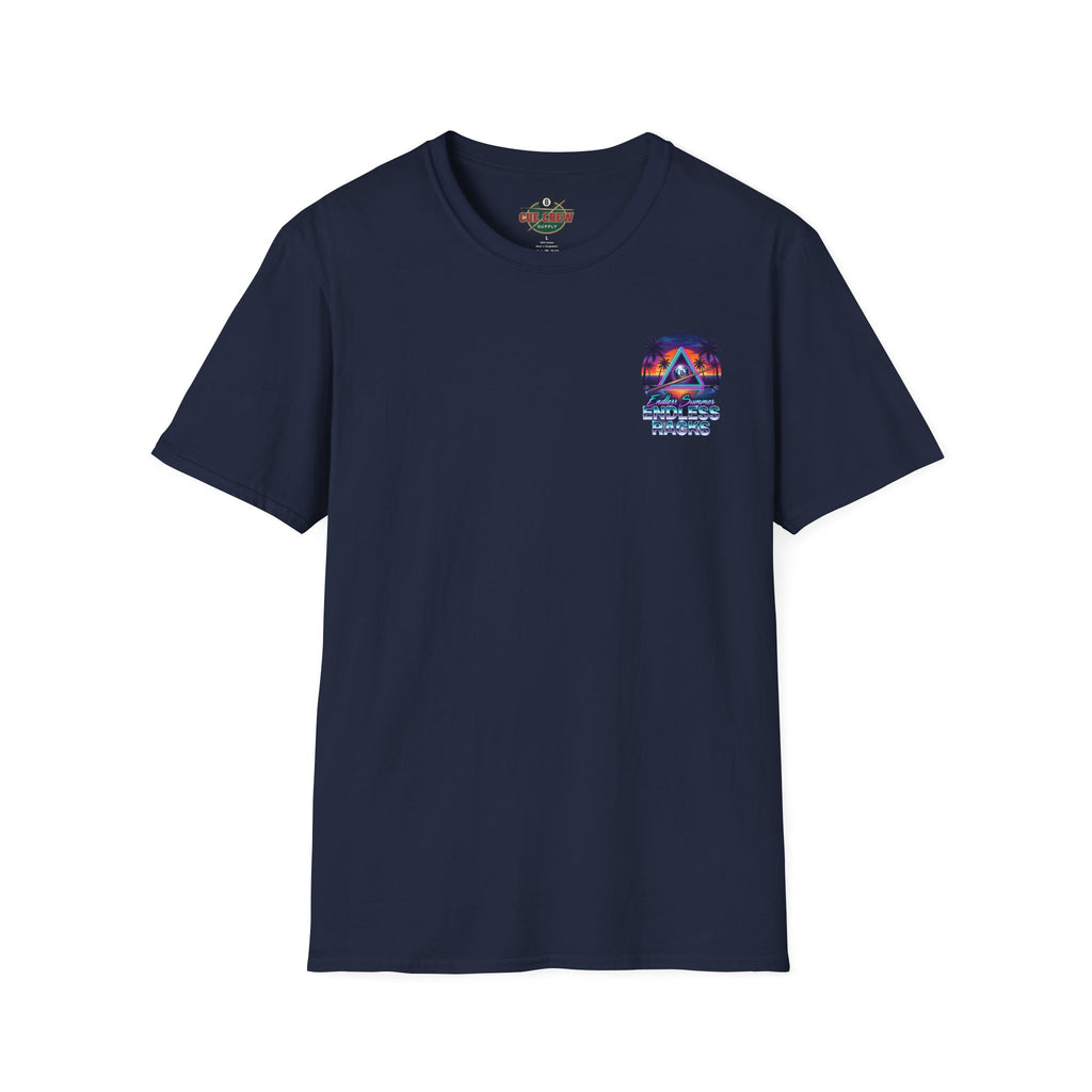 Endless Summer Endless Racks Billiards T-Shirt | Retro Sunset Pool Player Graphic Tee | Tropical 8 Ball Beach Vibes Shirt