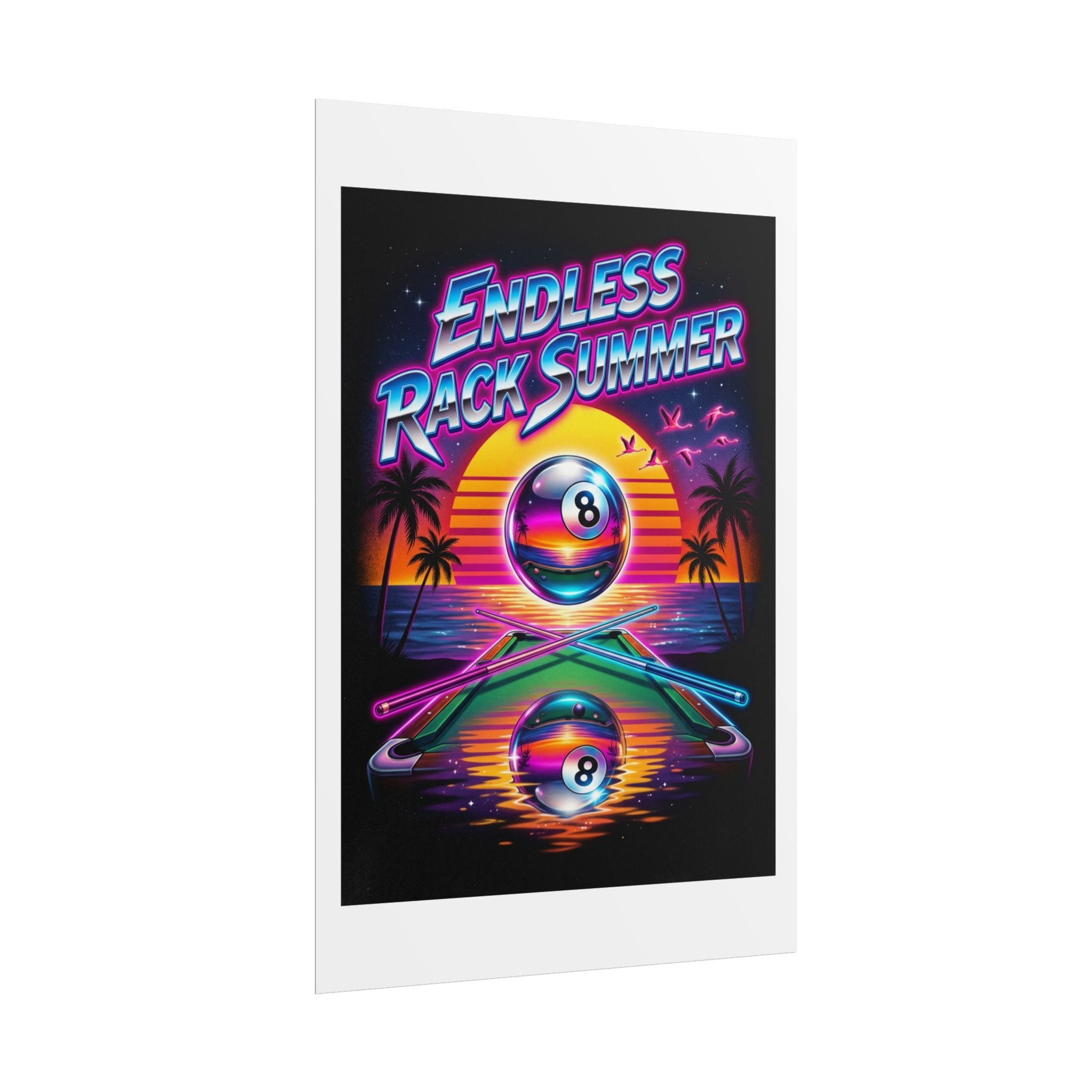Endless Rack Summer Retro Sunset Billiards Poster | 24x36" Vintage Neon 8 Ball Pool Wall Art | Pool Hall Decor