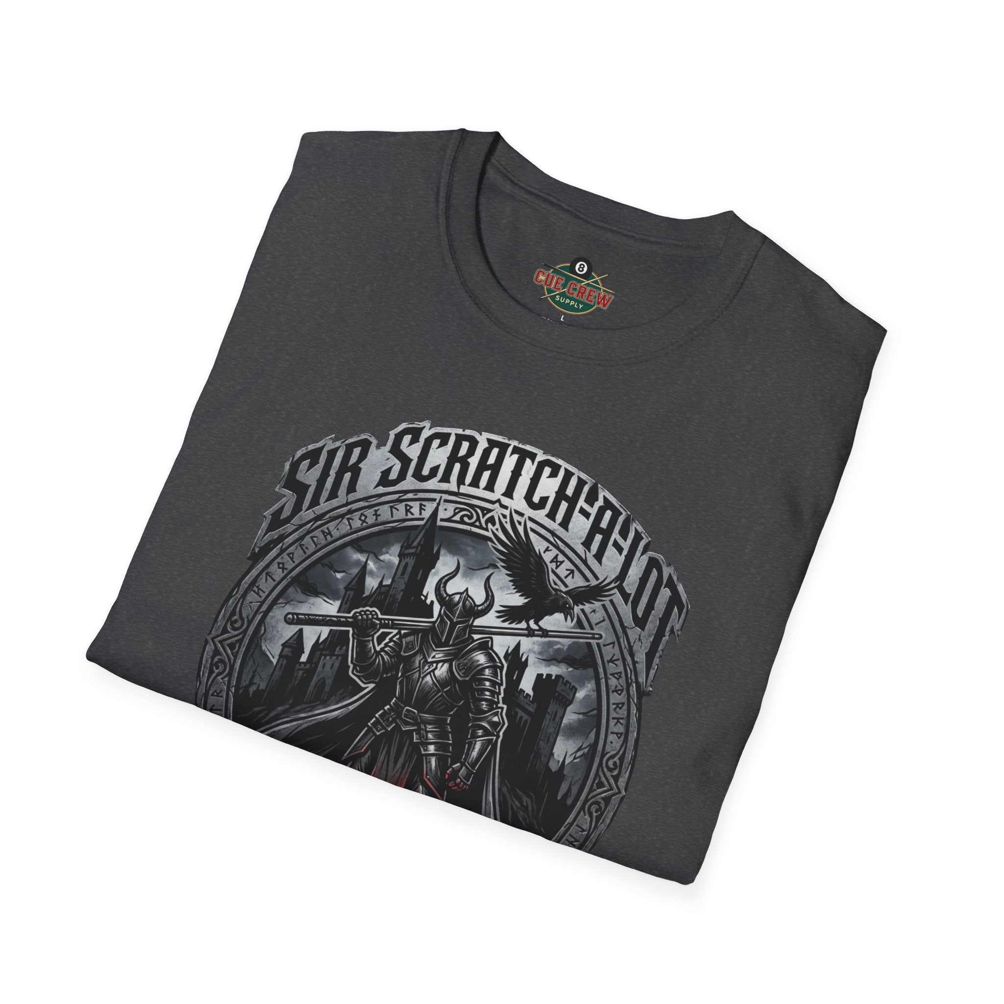 Sir Scratch-A-Lot Funny Billiards T-Shirt | Medieval Pool Knight Graphic | Front Only Print Unisex Tee