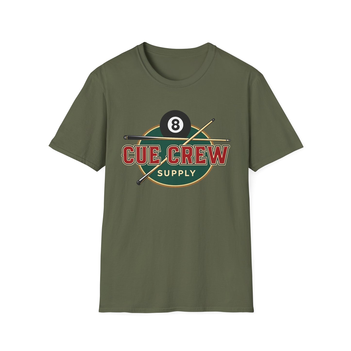 Cue Crew Supply Retro Logo Core Line Billiards Gildan Tee