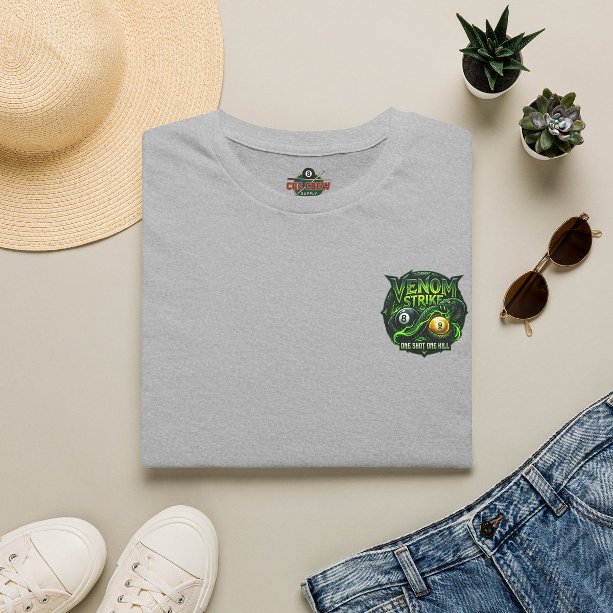 Venom Strike Snake Billiards T-Shirt | One Shot One Kill Pool Player Graphic Tee | Front & Back Print