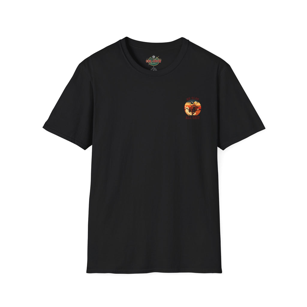 No Slop All Grit Funny Western Billiards T-Shirt | Charging Bull 9 Ball Pool Player Graphic Tee | Front & Back Print