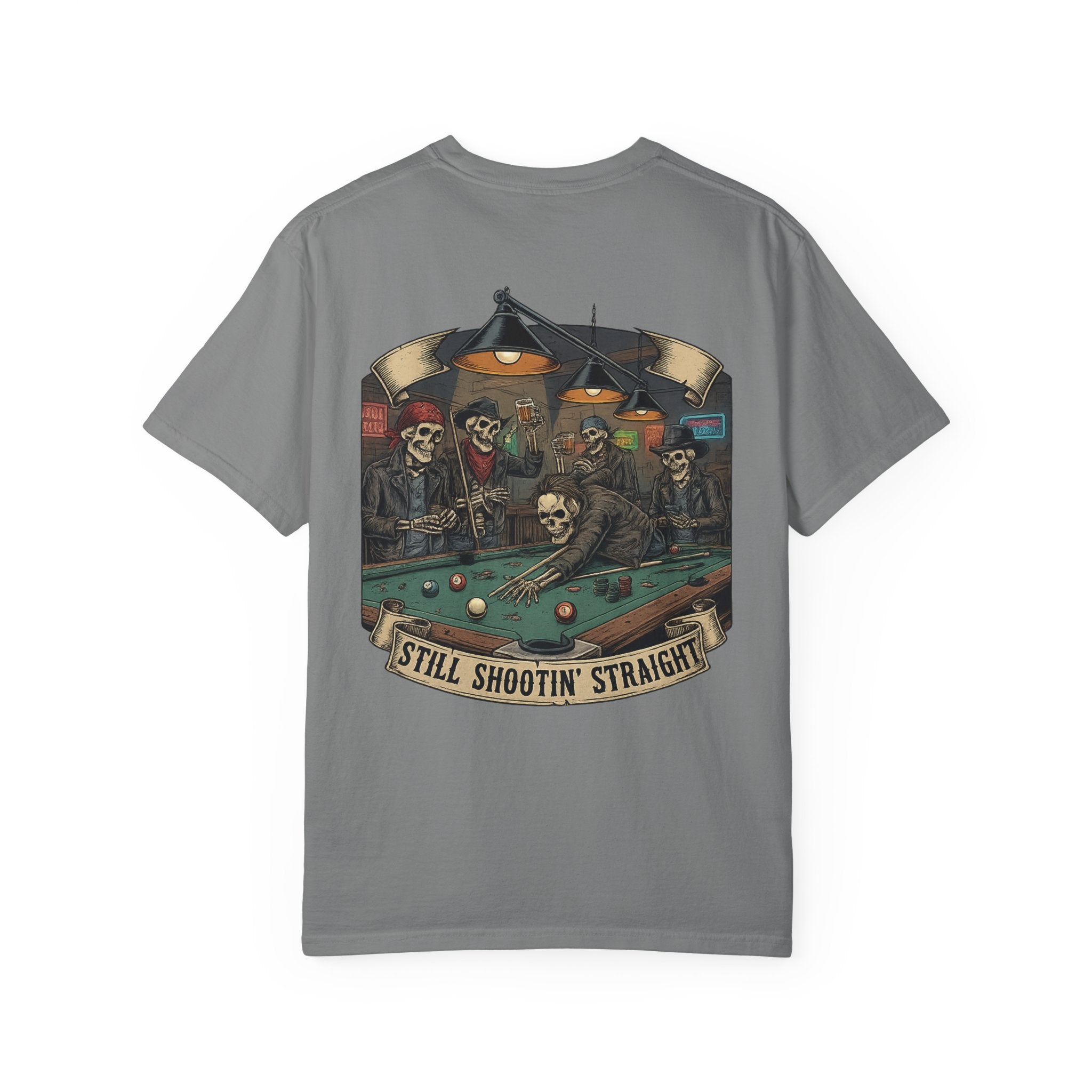 Still Shootin' Straight Pool Skeleton Comfort Colors Tee