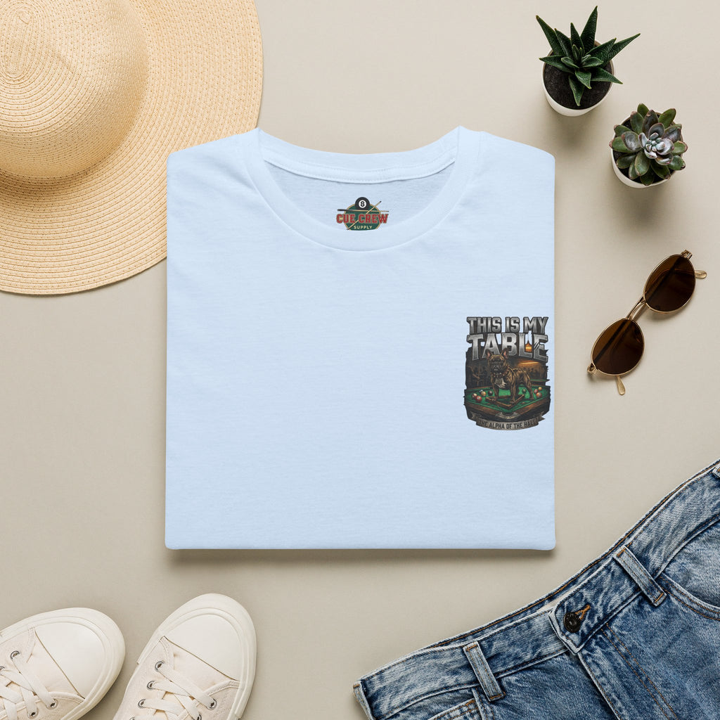 This Is My Table – French Bulldog Billiards T-Shirt | Funny Pool Player Graphic Tee | Front & Back Print