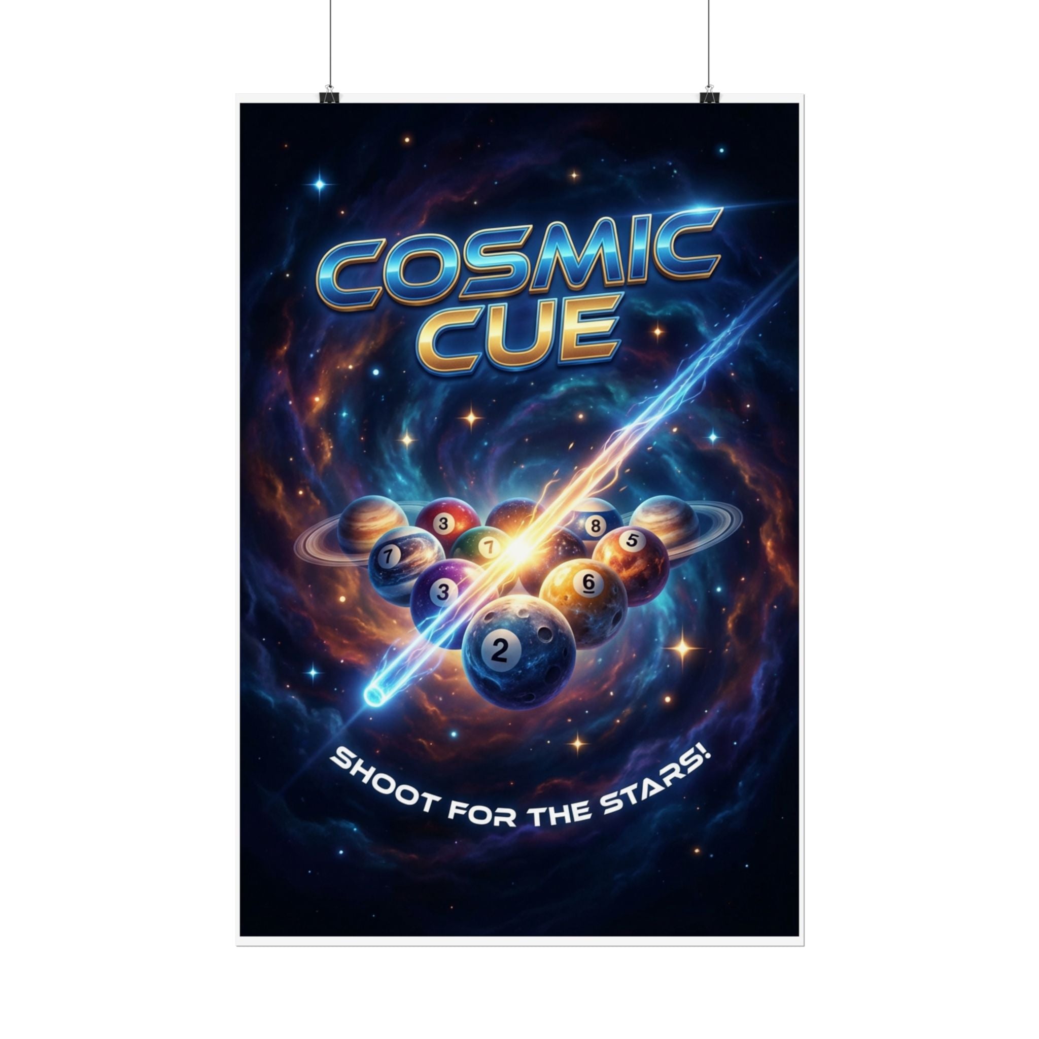 Cosmic Cue Shoot for the Stars Billiards Wall Art Rolled Poster