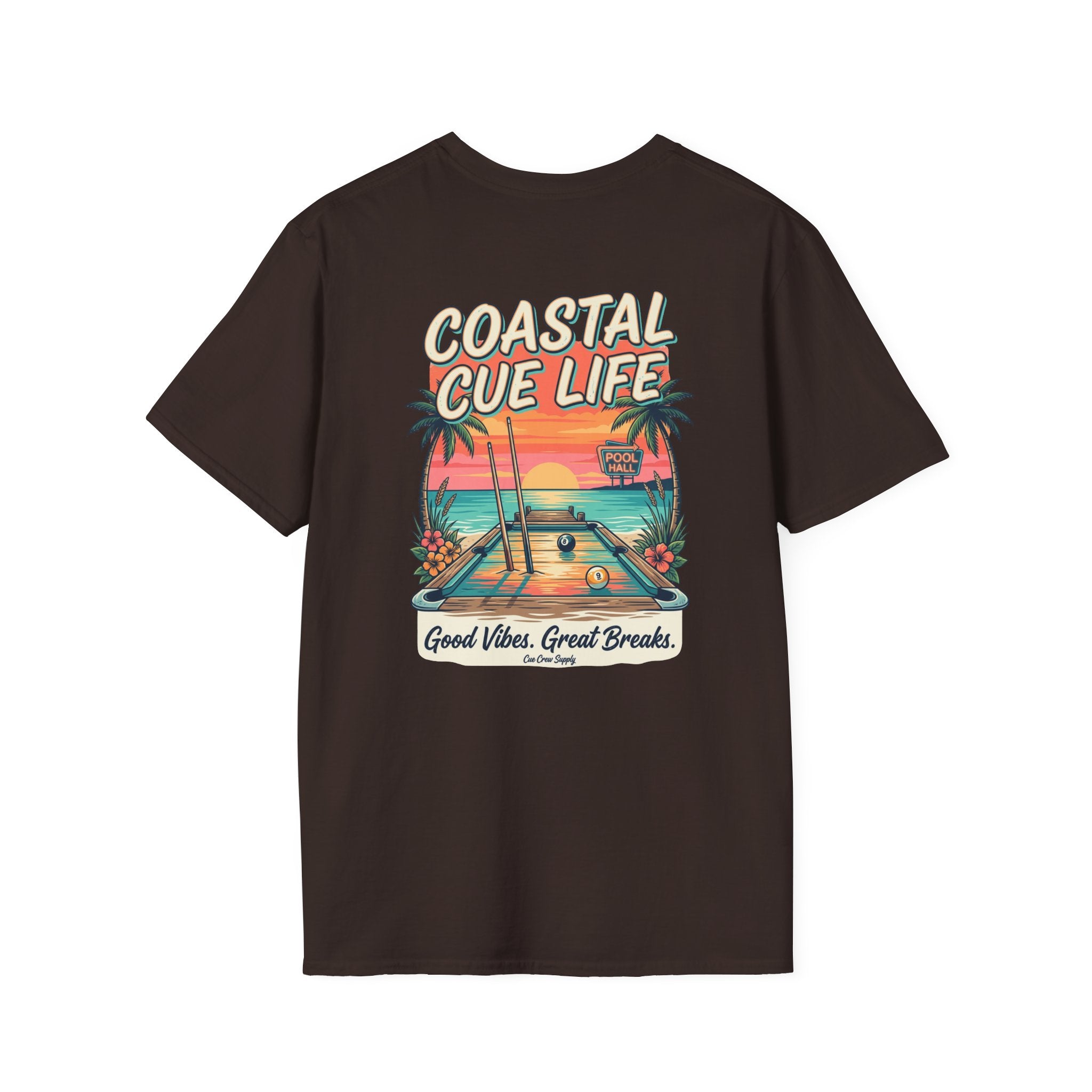 Coastal Cue Life Pool Player T-Shirt | Beach Billiards Graphic Tee | Unisex Softstyle Tee