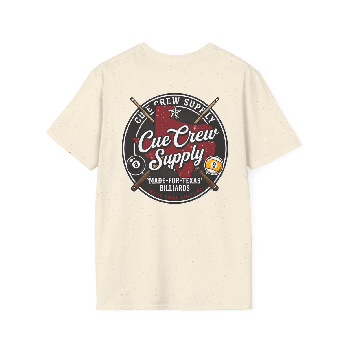 Cue Crew Supply Texas Billiards T-Shirt | Made for Texas Pool Players Graphic Tee | Front & Back Print