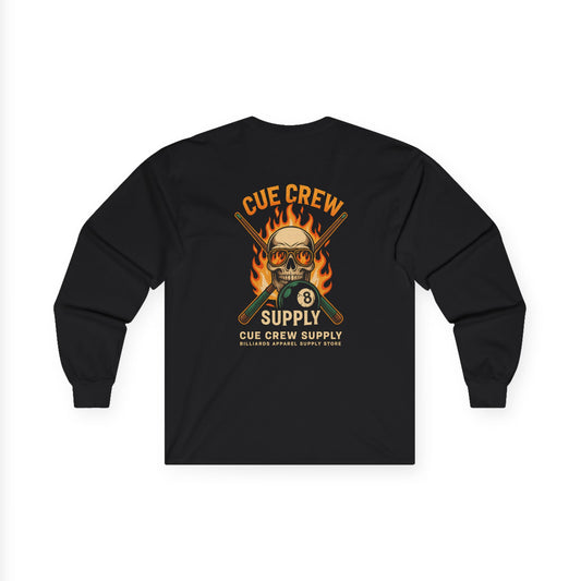 Cue Crew Skull Billiards Gildan Long Sleeve Tee
