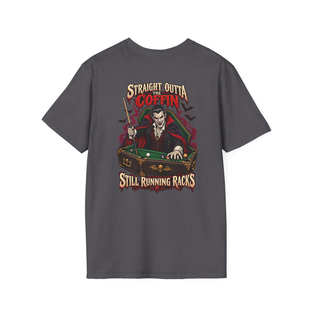 Straight Outta the Coffin – Halloween Billiards T-Shirt – Vampire Pool Player Tee