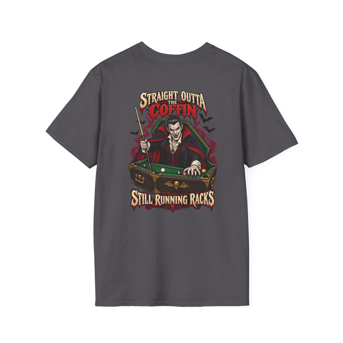Straight Outta the Coffin – Halloween Billiards T-Shirt – Vampire Pool Player Tee
