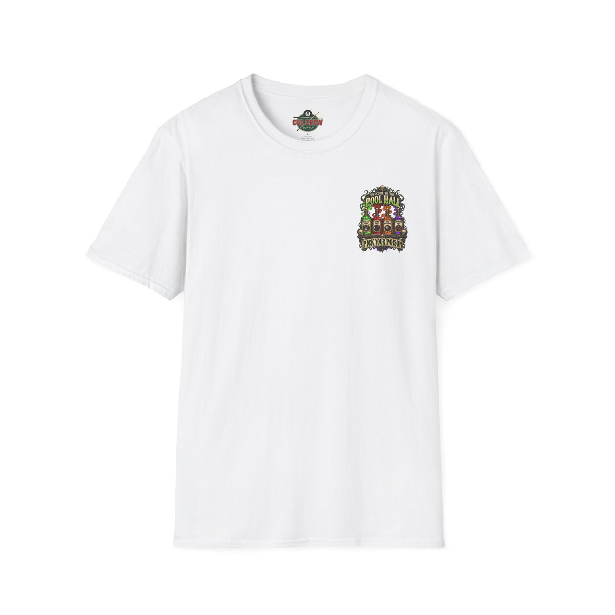 Pick Your Poison – Halloween Billiards T-Shirt – Front & Back Pool Tee | CCS-HST-003