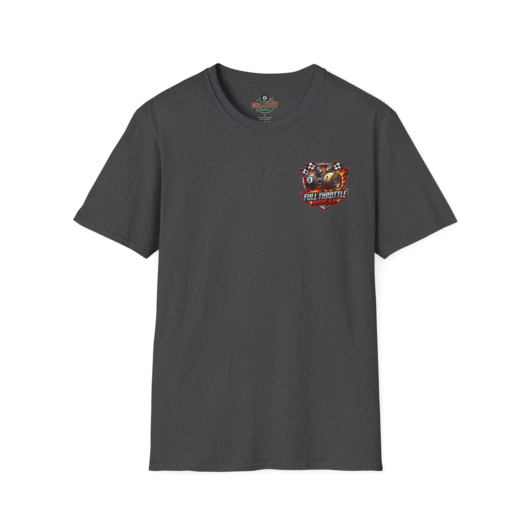 Full Throttle Break Billiards T-Shirt | Racing Inspired 8 Ball & 9 Ball Pool Player Graphic Tee | Front & Back Print
