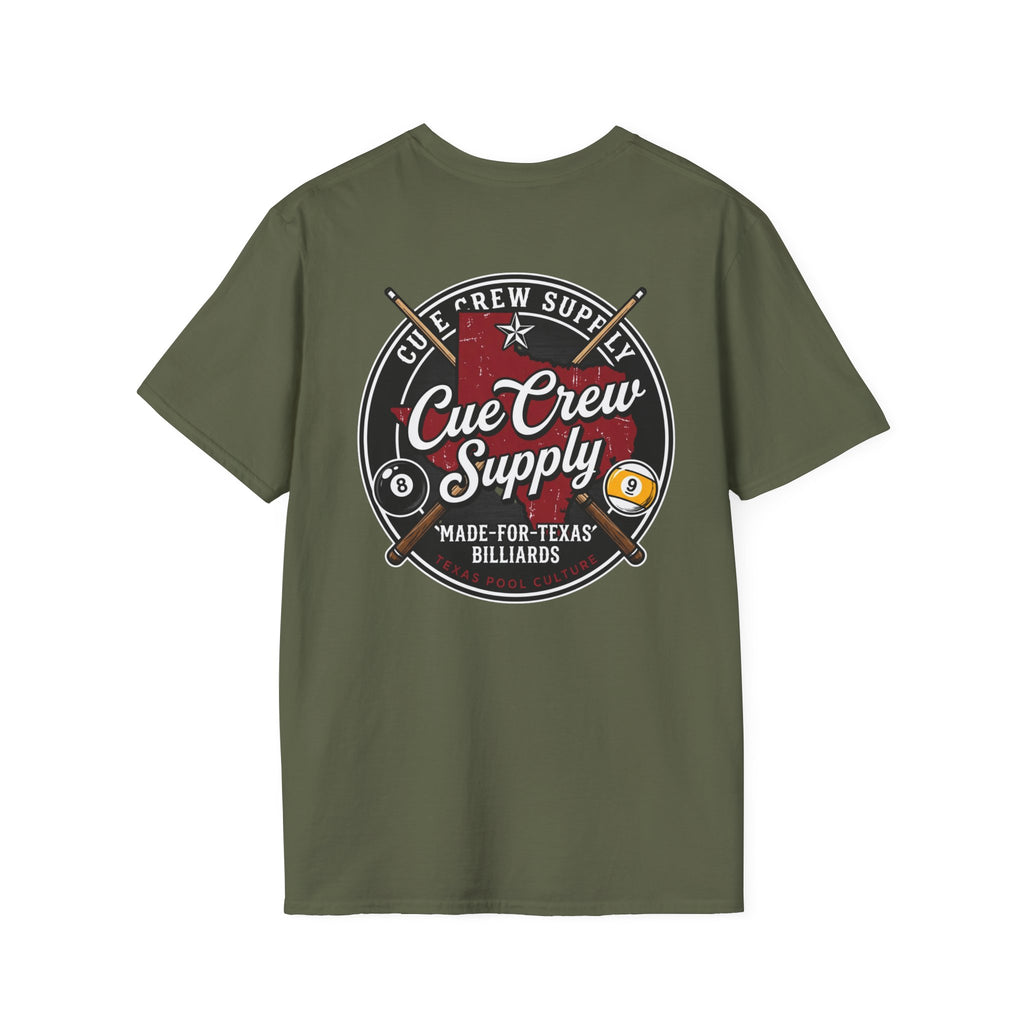 Cue Crew Supply Texas Billiards T-Shirt | Made for Texas Pool Players Graphic Tee | Front & Back Print
