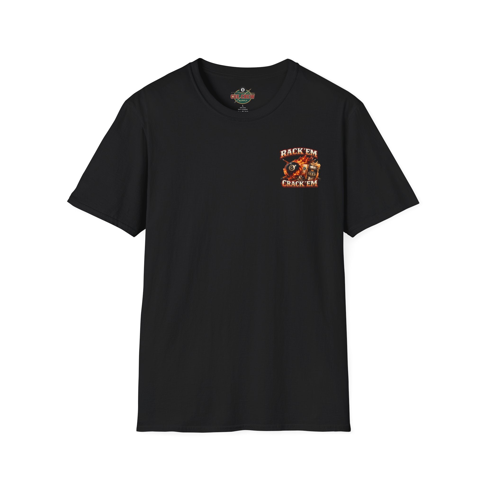 Rack 'Em & Crack 'Em Funny Billiards Beer T-Shirt | 8 Ball & 9 Ball Pool Player Graphic Tee | Front & Back Print