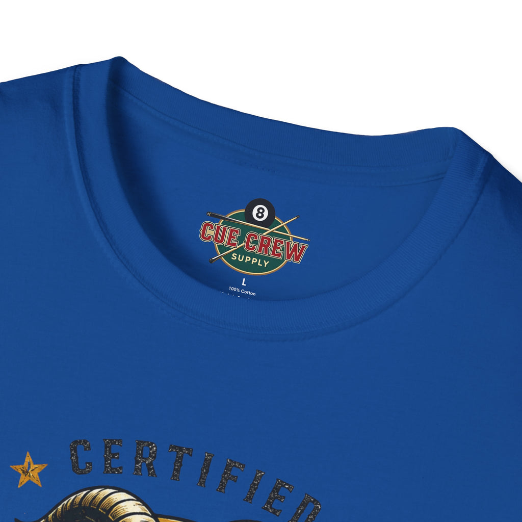 Certified GOAT-ish Funny Billiards T-Shirt | Pool Player Graphic Unisex Tee | 8 Ball Goat Design - Front Only