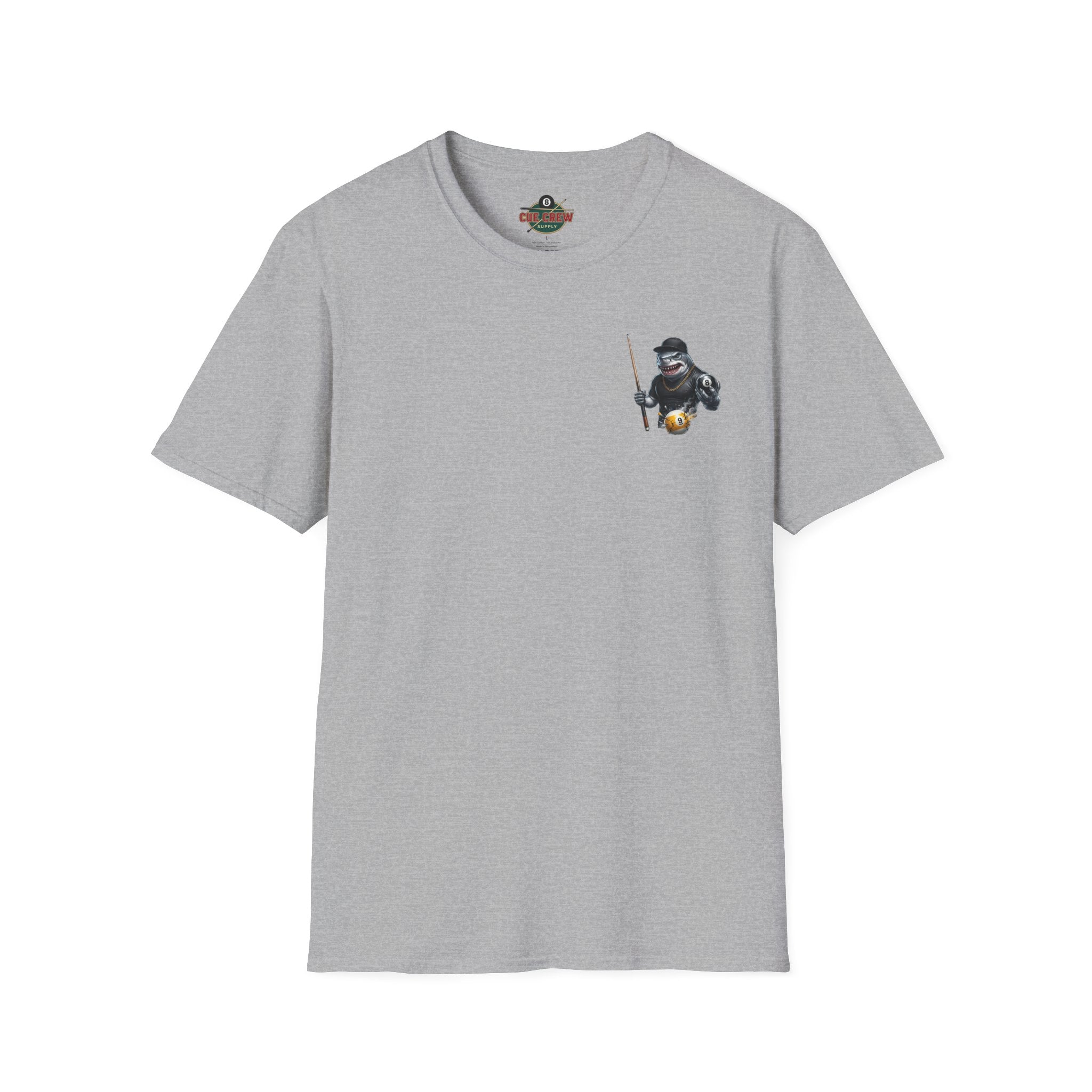 Pool Hall Predator Shark Billiards T-Shirt | Front & Back Print Gangster 8 Ball & Breaking 9 Ball Graphic Unisex Tee