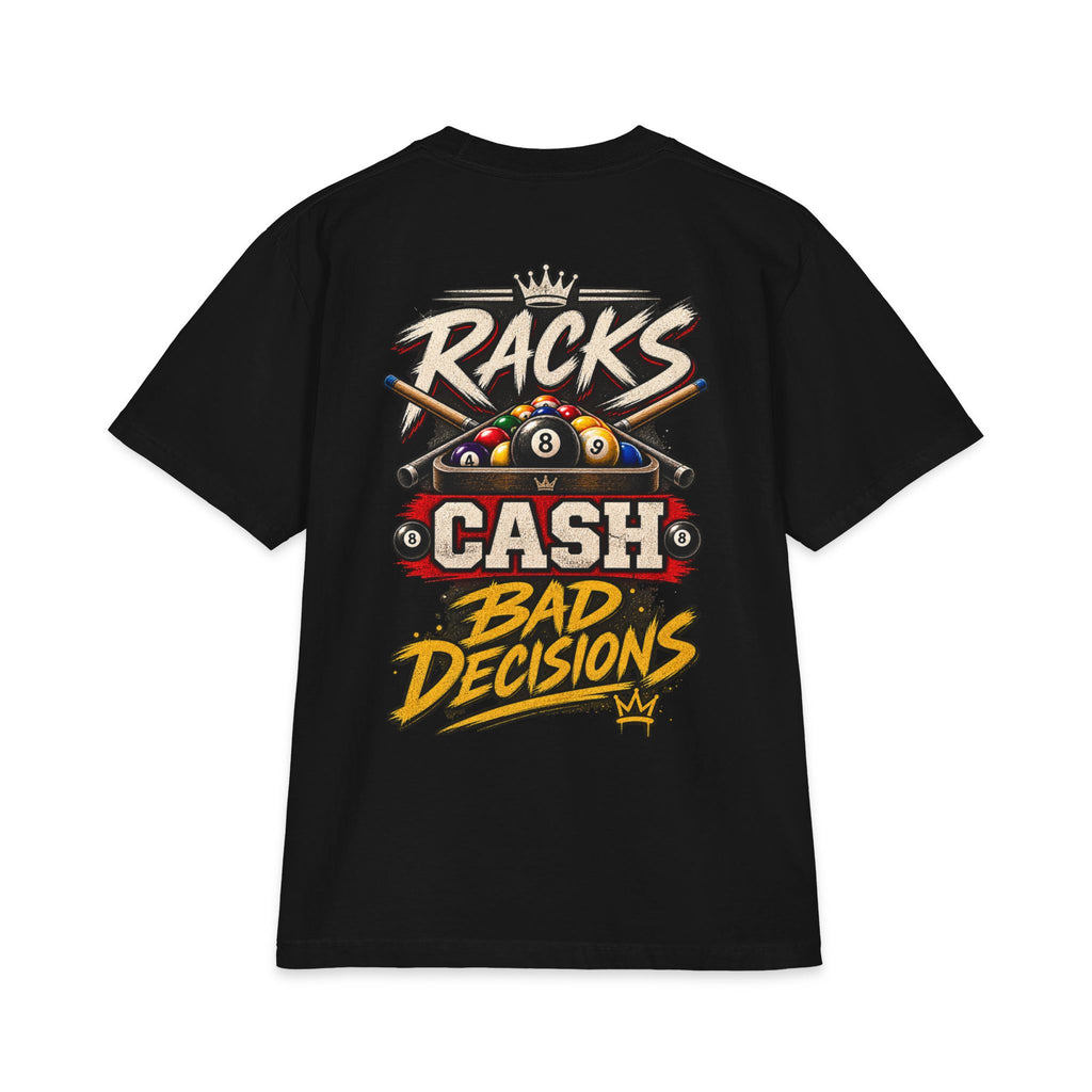 Racks, Cash & Bad Decisions – After Dark Billiards T-Shirt – Pool Player Tee CCS-ADST-009
