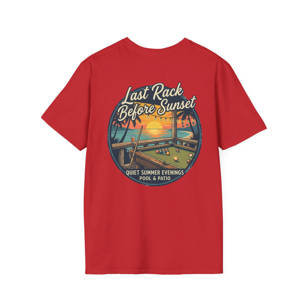 Last Rack Before Sunset Billiards T-Shirt | Tropical Pool Hall Sunset Graphic Tee | Beach Vibes Pool Player Shirt