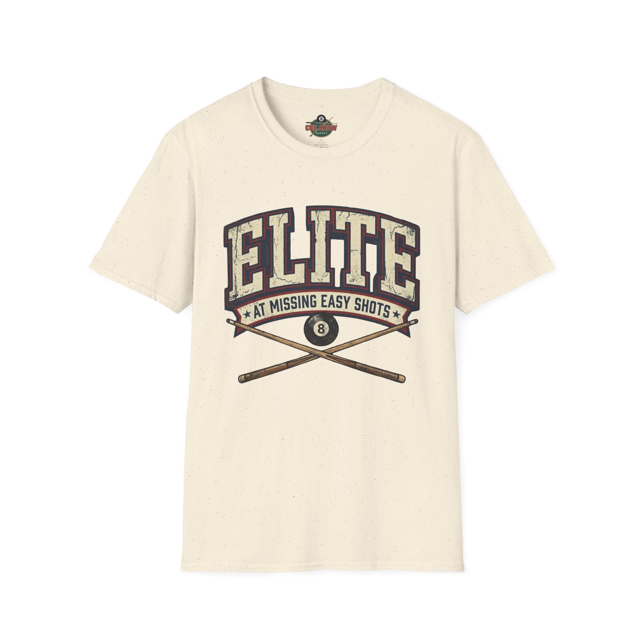 Elite at Missing Easy Shots V2 Funny Billiards T-Shirt | Vintage 8 Ball Pool Player Graphic Unisex Tee