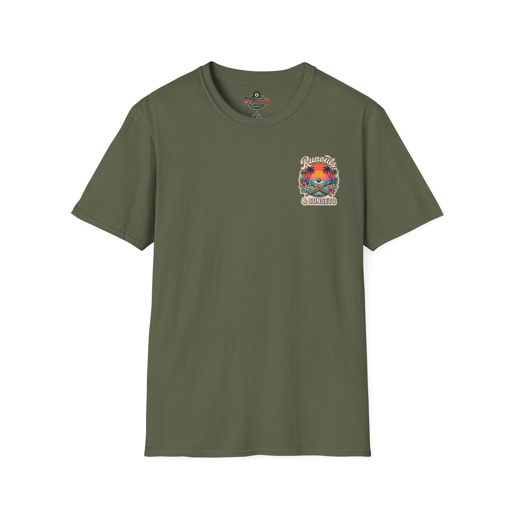 Runouts & Sunsets Tropical Billiards T-Shirt | Beach Pool Player Graphic Tee | Front & Back Print