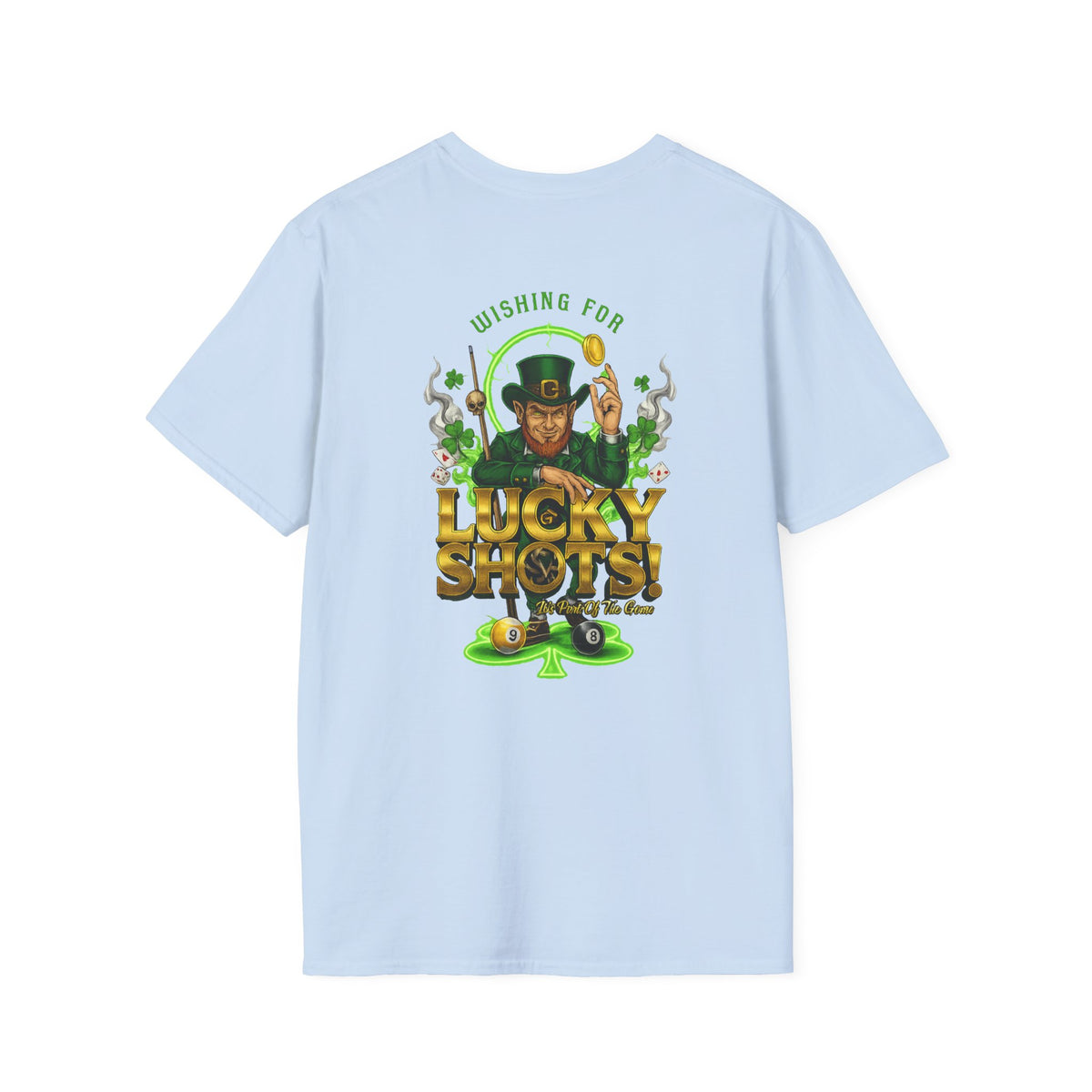 Wishing for Lucky Shots! Funny St. Patrick's Day Pool Player T-Shirt | Irish Billiards Graphic Tee | Front & Back Print