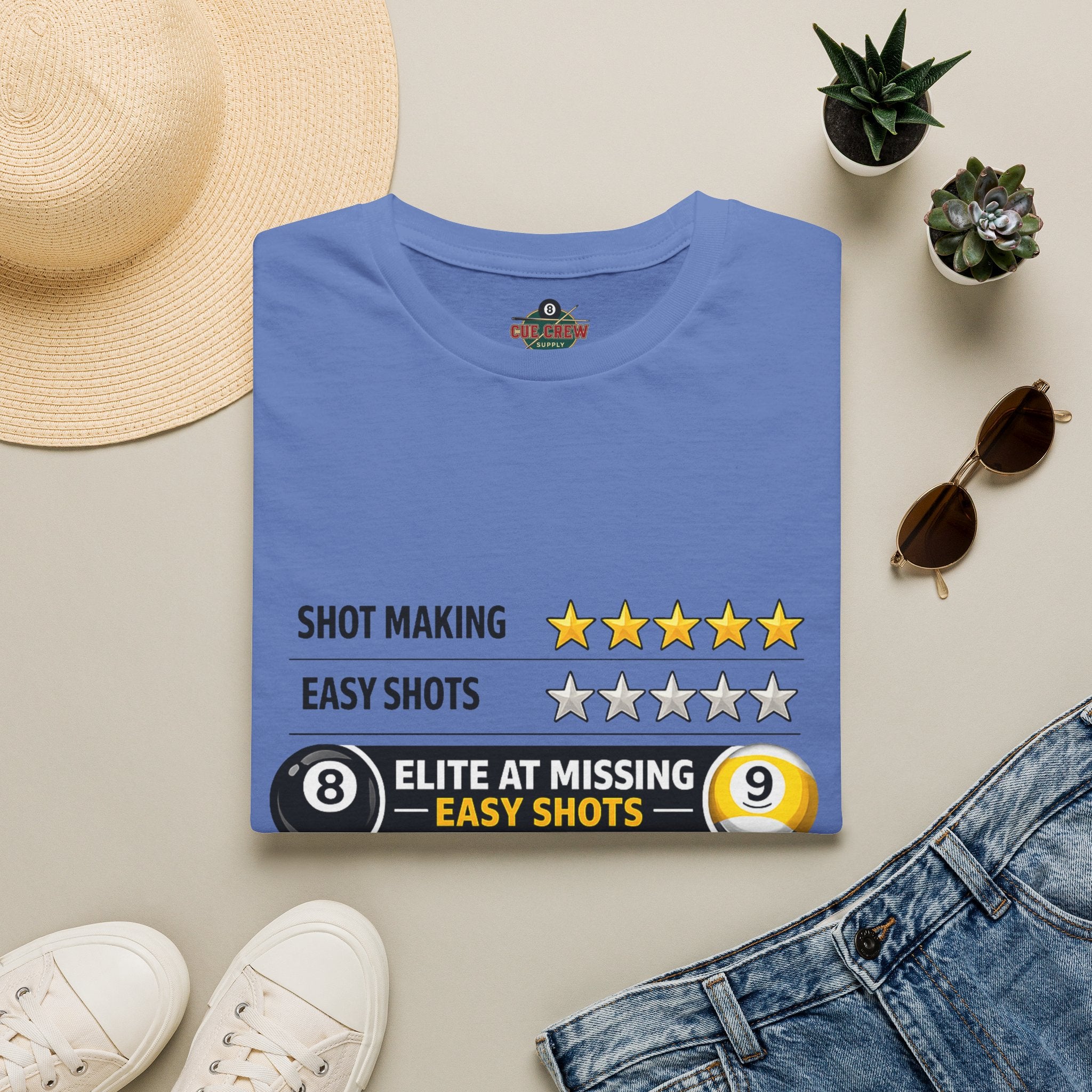 Elite At Missing Easy Shots Funny Billiards T-Shirt | 8 Ball & 9 Ball Graphic Unisex Tee | Front Print Only