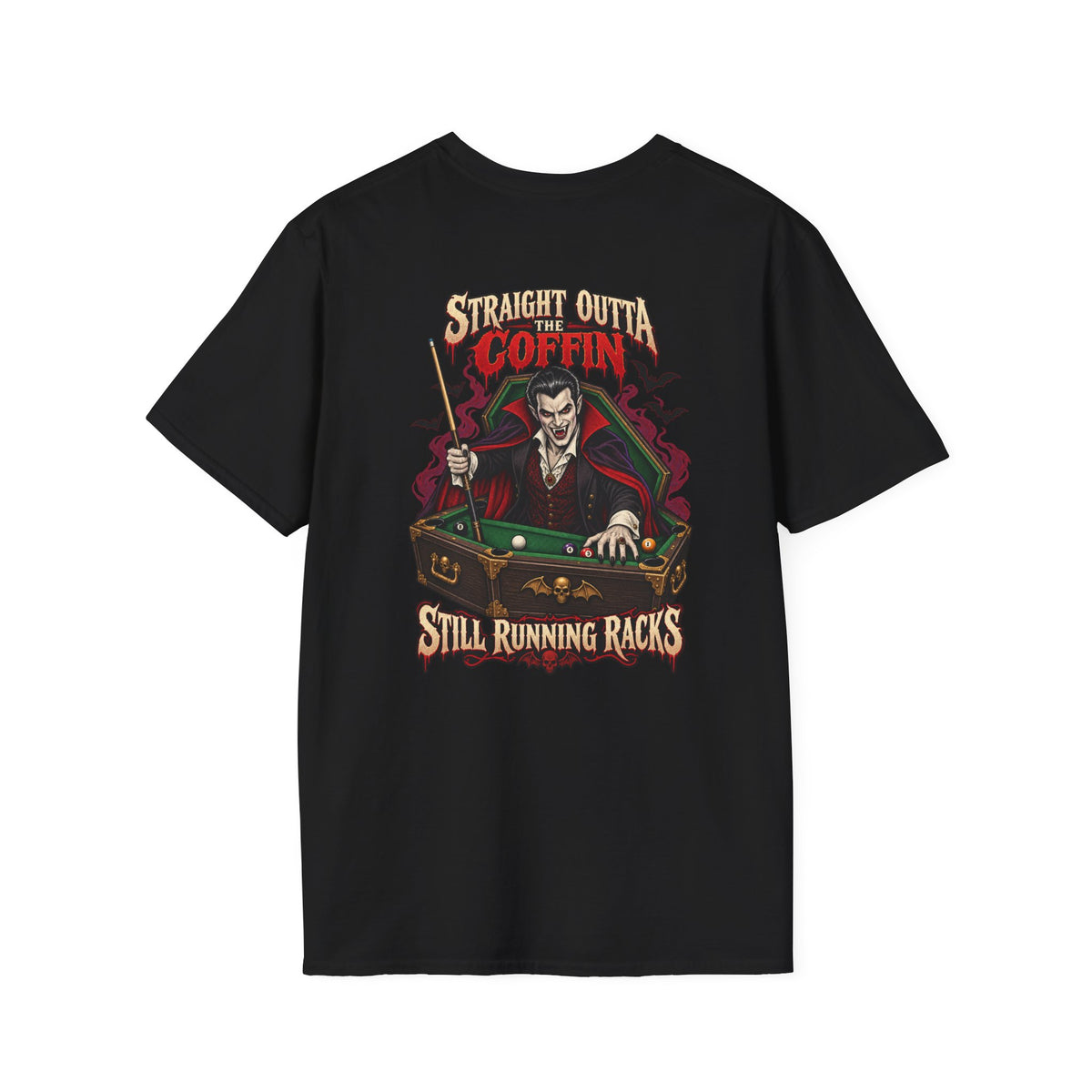 Straight Outta the Coffin – Halloween Billiards T-Shirt – Vampire Pool Player Tee