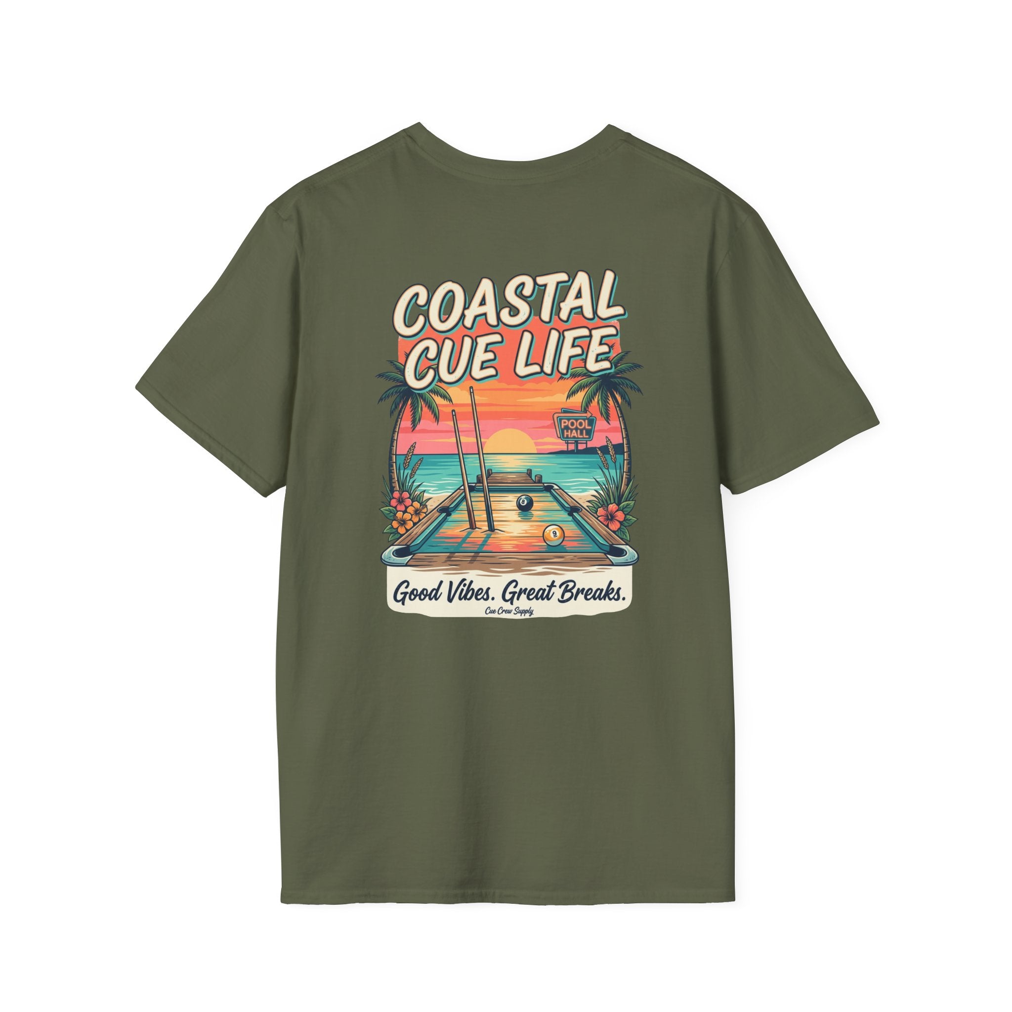 Coastal Cue Life Pool Player T-Shirt | Beach Billiards Graphic Tee | Unisex Softstyle Tee
