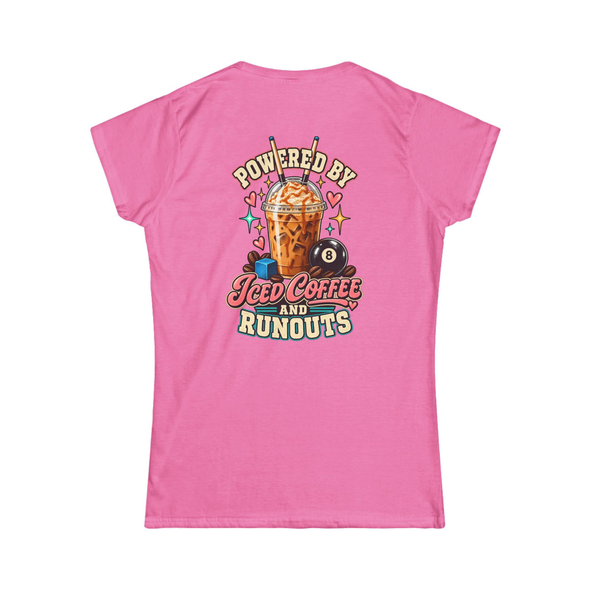 Powered By Iced Coffee & Runouts – Women’s Billiards T-Shirt – Pool Player Tee CCS-WSST-016