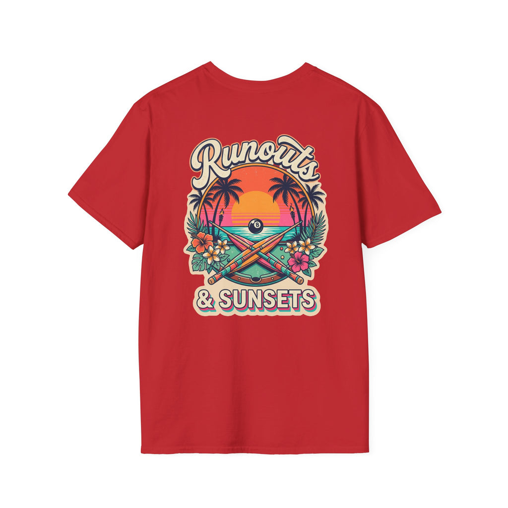 Runouts & Sunsets Tropical Billiards T-Shirt | Beach Pool Player Graphic Tee | Front & Back Print