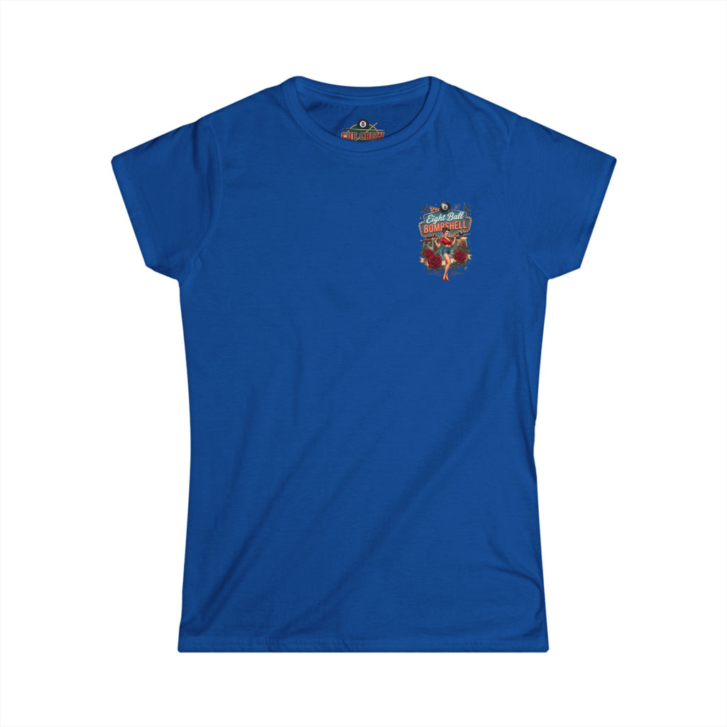 Eight Ball Bombshell V2 Women's Billiards T-Shirt | Retro Pin-Up Pool Player Graphic Tee | Front & Back Print