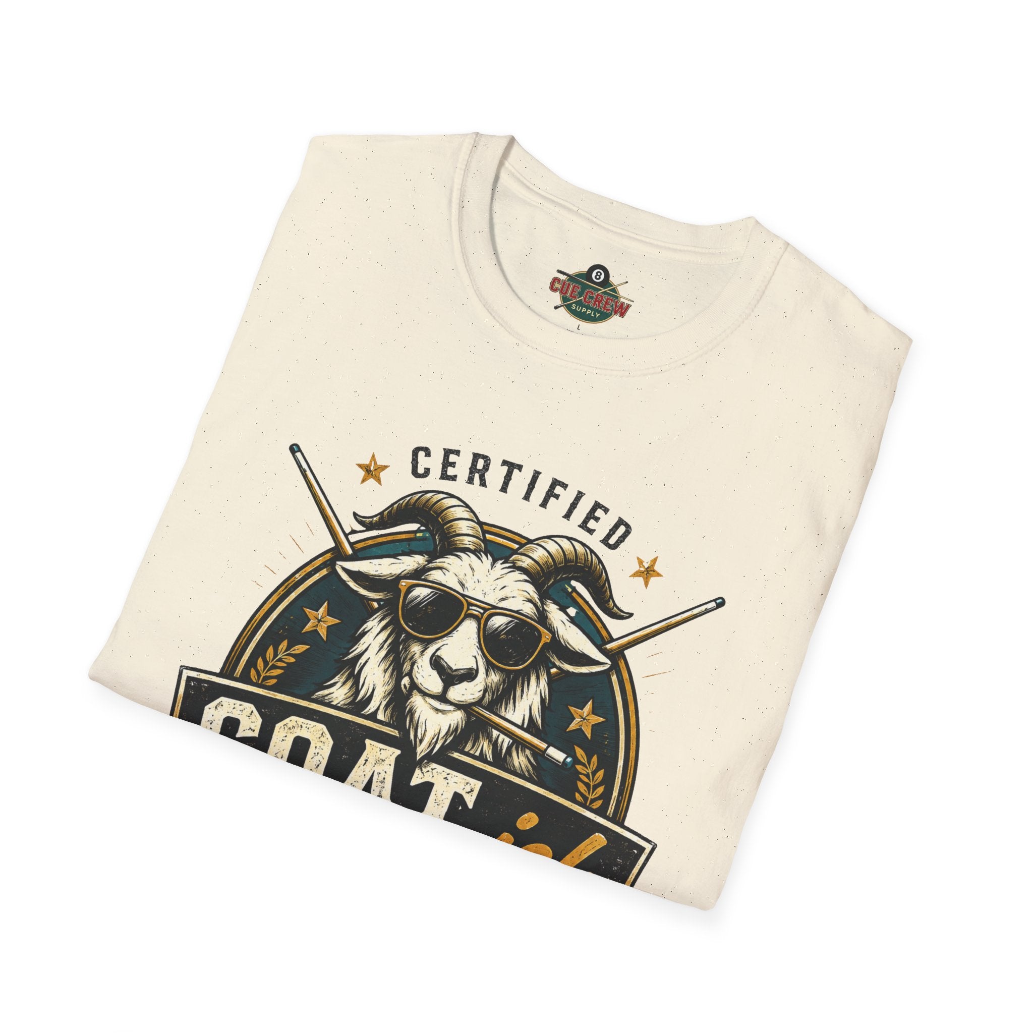 Certified GOAT-ish Funny Billiards T-Shirt | Pool Player Graphic Unisex Tee | 8 Ball Goat Design - Front Only
